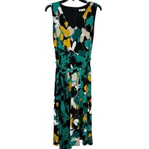 Calvin Klein Floral Midi Colorful Sleeveless Dress Sz 8 M Stretch Fairy Classic